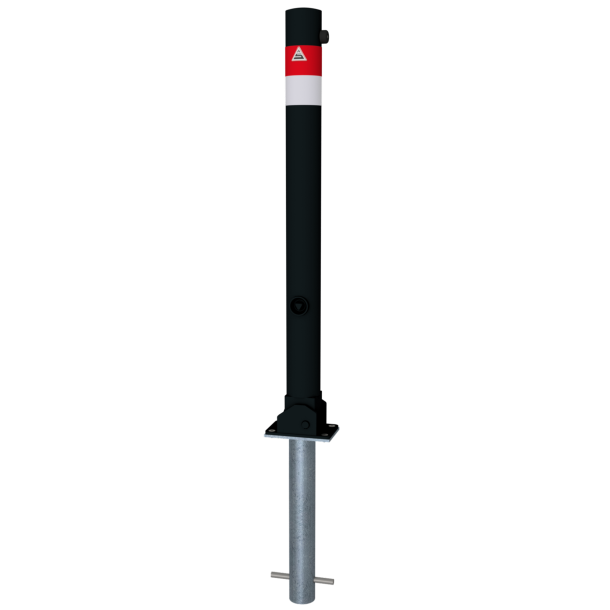 Barrier post | Black - Line |  76 mm | foldable, self-engaging lockto be fixed by plugs, | incl. base rosette, part-no. 470_60, approx. 400 mm below ground | with triangular locking mechanism acc. with DIN 3223